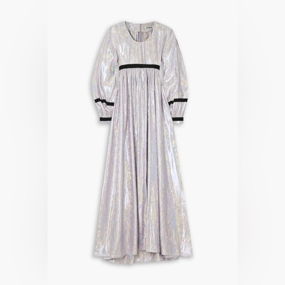 NEW with Tags Batsheva Shimmering Silver Holographic Dress with Black Trim